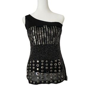 Alice + Olivia Liquid Gunmetal One Shoulder Black Dress Women’s XS Extra Small